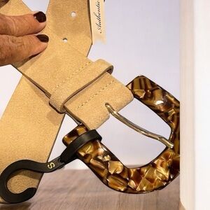 Mango Tan Suede Belt with Tortoiseshell Buckle